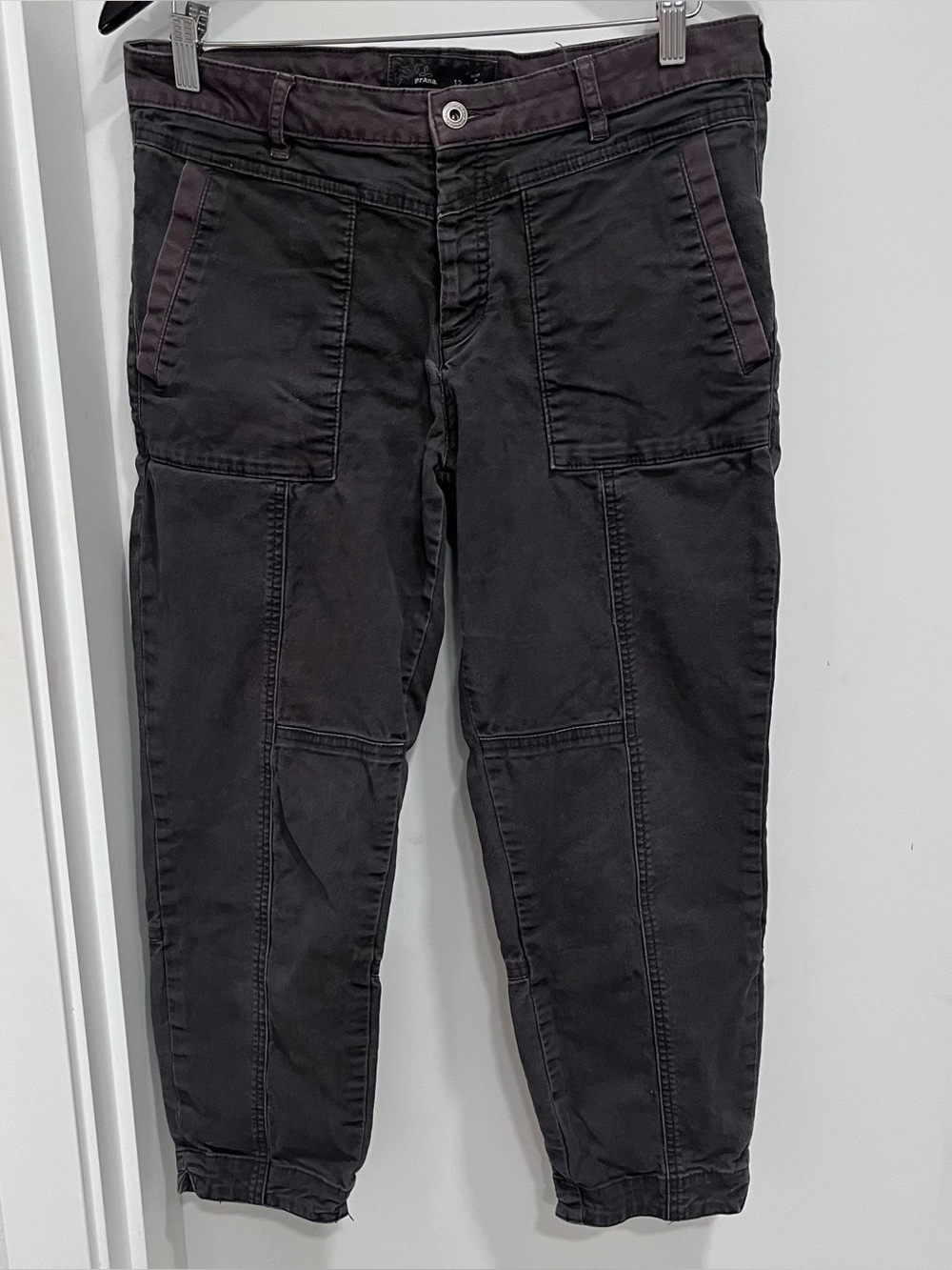Prana Cargo Tapered Military Pants Organic Cotton Snap Button Size 12 Gray